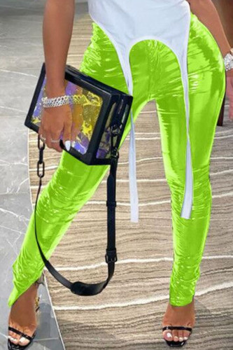 Pantaloni skinny in ecopelle verde fluorescente Fashion Street per adulti