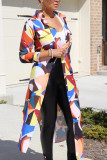Flerfärgad Fashion Street Vuxen Geometriskt tryck Patchwork Cardigan Ytterplagg med bakkrage