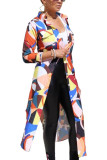 Cárdigan de retazos con estampado geométrico para adultos de calle de moda multicolor con cuello vuelto