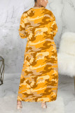 Outerwear amarelo sexy com estampa de camuflagem patchwork gola redonda