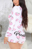 Pink Sexy Print Buttons V Neck Loose Rompers