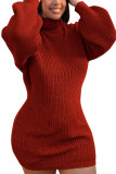Rot Mode Prominente Erwachsene Solide Pullover Rollkragen Langarm Knielangen Bleistiftrock Kleider