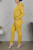 Roupa esportiva amarela sólida patchwork gola com capuz manga longa manga regular regular duas peças