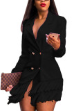 Prendas de abrigo con cuello vuelto de retazos de borlas sólidas de retazos para adultos sexy de moda negro