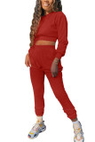 Red Fashion Adult Living Solid Patchwork O Neck Long Sleeve Regular Sleeve Short Two Pieces
