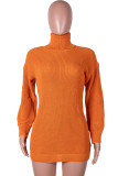 Orange Fashion Celebrities Adult Solid Pullovers Turtleneck Long Sleeve Knee Length Pencil Skirt Dresses