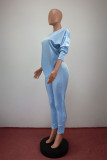 Lake Blue Sexy Solid Patchwork O Neck Long Sleeve Regular Sleeve Regular Two Pieces