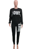 Black Casual Striped Patchwork Solid pencil Long Sleeve Two Pieces