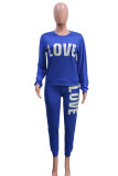 Blue Casual Striped Patchwork Solid pencil Long Sleeve Two Pieces