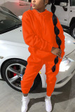 Orangefarbenes Fashion Sportswear-Set für Erwachsene, solides Patchwork-Kapuzenkragen-Set in Übergröße