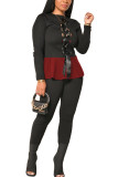 Черные модные знаменитости для взрослых в стиле пэчворк, однотонные лоскутные изделия с воланом, круглым вырезом, длинным рукавом, обычный рукав, обычные две части