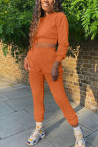 Оранжевый модный однотонный пэчворк для взрослых с круглым вырезом и длинным рукавом, обычный рукав, короткие, из двух частей