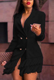 Capispalla con colletto rovesciato patchwork con nappa solida patchwork per adulti sexy moda nera