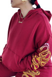 Red Casual Print Hooded Collar Long Sleeve Regular Sleeve Regular Two Pieces