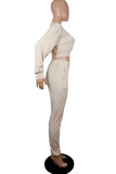 Cream white Fashion Adult Living Solid Patchwork O Neck Long Sleeve Regular Sleeve Short Two Pieces