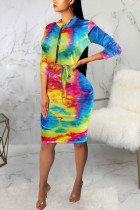 Многоцветное сексуальное платье в стиле тай-дай в стиле пэчворк с круглым вырезом и длинным рукавом длиной до колена с длинным рукавом платья