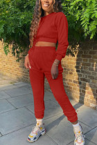Красная мода для взрослых, однотонная лоскутная одежда с круглым вырезом, длинным рукавом, стандартным рукавом, короткие комплекты из двух предметов