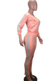 Розовый модный повседневный принт с буквенным принтом косой воротник с длинным рукавом на одно плечо обычный комплект из двух предметов