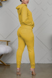 Vêtements de sport jaunes, patchwork uni, col à capuche, manches longues, manches régulières, deux pièces régulières