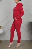 rose red Sportswear Solid Patchwork Hooded Collar Long Sleeve Regular Sleeve Regular Two Pieces