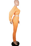 Orange Fashion Adult Living Solid Patchwork O Neck Long Sleeve Regular Sleeve Short Two Pieces
