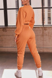 Оранжевый модный однотонный пэчворк для взрослых с круглым вырезом и длинным рукавом, обычный рукав, короткие, из двух частей