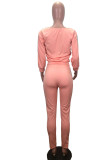 ピンク ファッション カジュアル 大人 プリント レター 斜め襟 長袖 ワンショルダー レギュラー XNUMX 枚