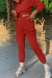 Красная мода для взрослых, однотонная лоскутная одежда с круглым вырезом, длинным рукавом, стандартным рукавом, короткие комплекты из двух предметов