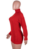 Célébrités de la mode rouge adultes solides pulls col roulé manches longues longueur au genou jupe crayon robes