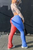 Red and blue Daily Solid Patchwork Regular Bottoms