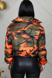 Orange Mandarin Collar Camouflage Others Long Sleeve Blazer & Suits &Jacket