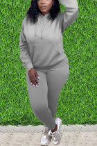 Abbigliamento sportivo grigio Patchwork Solido Patchwork Colletto con cappuccio Manica lunga Manica regolare Due pezzi regolari