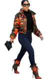 Orange Mandarin Krage Kamouflage Övrigt Långärmad Blazer & Kostymer & Jacka