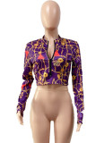purple Fashion Street Adult Print Pullovers V Neck Tops
