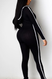 Zwarte sexy volwassen effen patchwork kraag met capuchon, normale jumpsuits