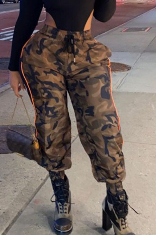 Camouflage Street Camouflage Print Pants Straight Bottoms