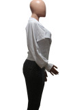 Tops de cintura media con cuello en V y patchwork liso blanco