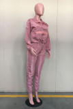 Pink Casual Solid Long Sleeve Regular Sleeve Two Pieces