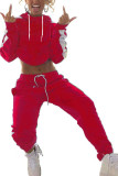 Set di pantaloni in due pezzi a maniche lunghe dritti con patchwork in tinta unita casual rossa