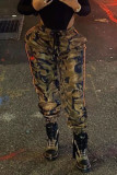 Camouflage Street Camouflage Print Pants Straight Bottoms