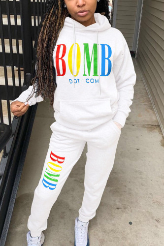 White British Style Print Hooded Collar Long Sleeve Regular Sleeve Regular Two Pieces