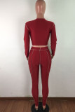 Lila Sportswear Solides Patchwork-Frenulum O-Ausschnitt, lange Ärmel, normale Ärmel, kurz, zweiteilig