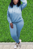 Abbigliamento sportivo blu Patchwork Solido Patchwork Colletto con cappuccio Manica lunga Manica regolare Due pezzi regolari