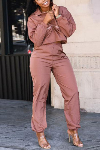 Pink Casual Solid Long Sleeve Regular Sleeve Two Pieces