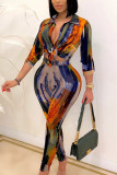 multicolor Street Print Turndown Collar Long Sleeve Regular Sleeve Short Two Pieces