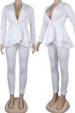 White Sexy Adult Solid Turn-back Collar Long Sleeve Regular Sleeve Regular Two Pieces