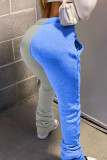 Blaue, einfarbige, normale Patchwork-Hose für den Alltag