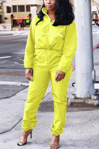 Yellow Casual Solid Long Sleeve Regular Sleeve Two Pieces