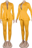 Yellow Sexy Adult Solid Turn-back Collar Long Sleeve Regular Sleeve Regular Two Pieces