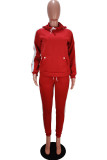 Red Casual Solid Two Piece Suits Patchwork Straight Long Sleeve Two-piece Pants Set